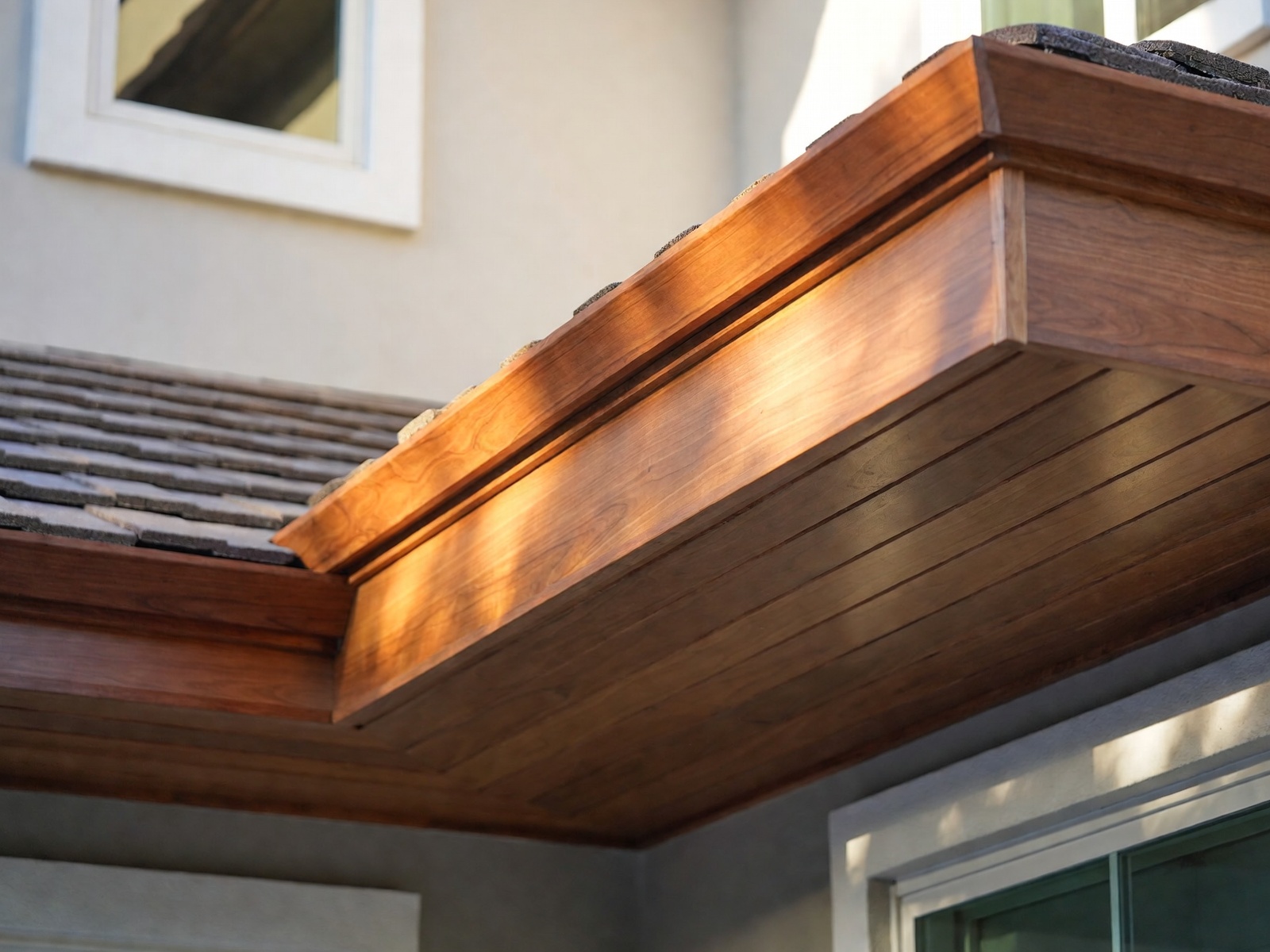 Custom hardwood soffit and fascia detail